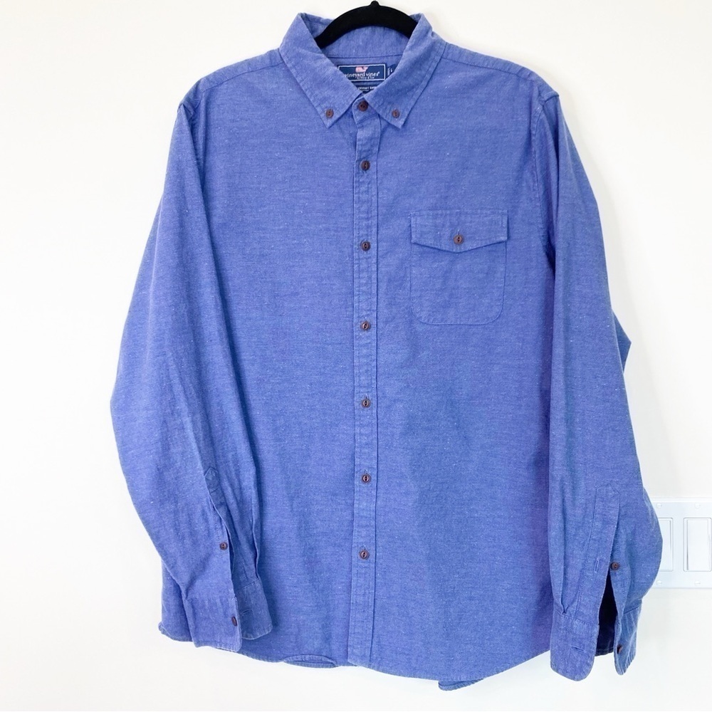 Vineyard Vines Slim Fit Crosby Heather Blue Button Down Shirt Men's L